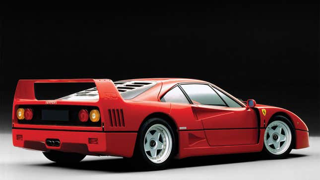 A photo of a red Ferrari F40 supercar. 