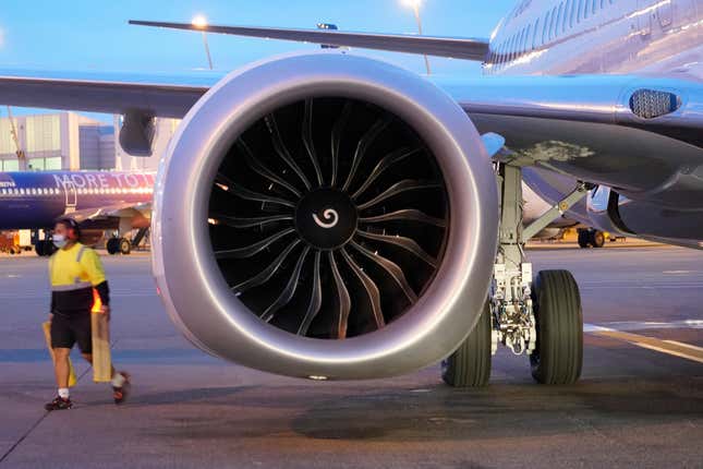 A LEAP 1-B engine on a Boeing plane