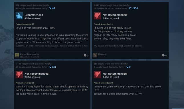 A screenshot shows negative God of War Ragnarok reviews