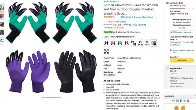 Gardening gloves with claws on the finger tips