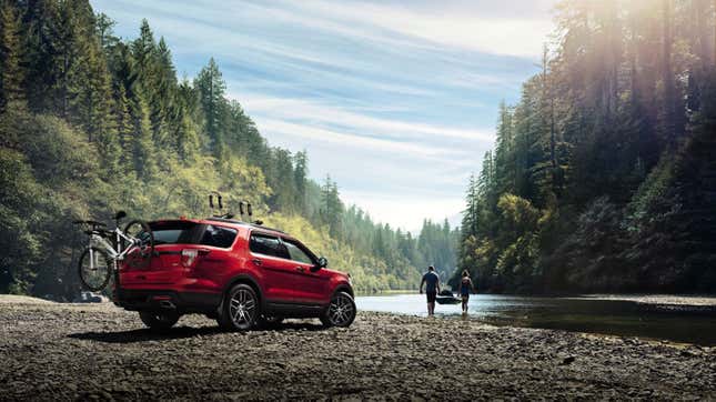 A red Ford Explorer SUV