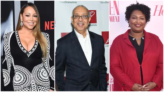  Mariah Carey attends the premiere of Tyler Perry’s “A Fall From Grace” on January 13, 2020 in New York City; George C. Wolfe attends the 2019 New Dramatists Luncheon on May 14, 2019 in New York City; Stacey Abrams attends The Hollywood Reporter’s Power 100 Women in Entertainment on December 11, 2019 in Hollywood, California.