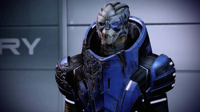 Garrus stares at the distance intensely in Mass Effect Legendary Edition.