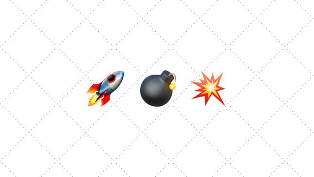 Emojis of a rocket, a bomb, and an explosion are shown.