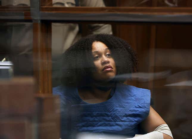 Nicole Linton appears in Los Angeles Superior Court for arraignment on murder charges stemming from a traffic accident, Monday, Aug. 8, 2022, in Los Angeles. 