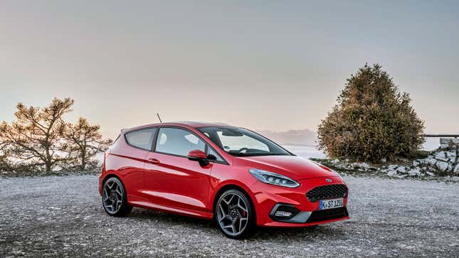 A red Ford Focus ST hatchback 