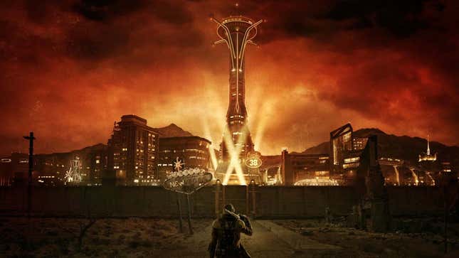 An image shows New Vegas as seen in Fallout: New Vegas. 