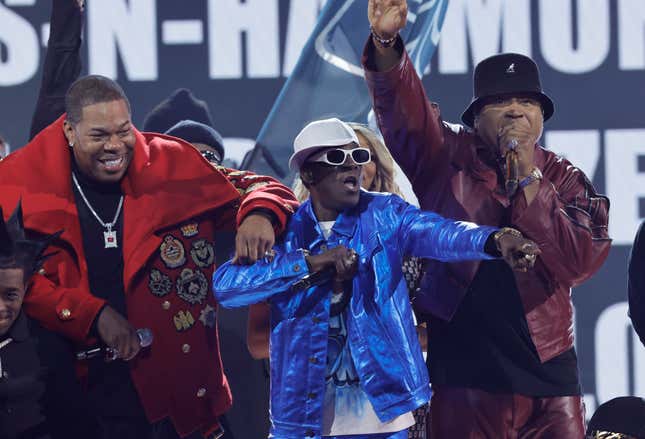 (L-R) Busta Rhymes, Flavor Flav, and LL Cool J perform onstage during the 65th GRAMMY Awards at Crypto.com Arena on February 05, 2023 in Los Angeles, California.