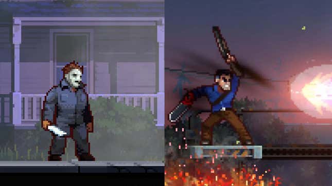 An image shows Michael Myers and Ash as seen in the new retro games. 