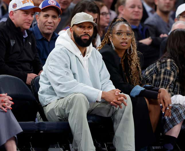 Common and Jennifer Hudson are seen in attendance during Game Five of the Eastern Conference Second Round Playoffs between the Indiana Pacers and the New York Knicks at Madison Square Garden on May 14, 2024 in New York City. 