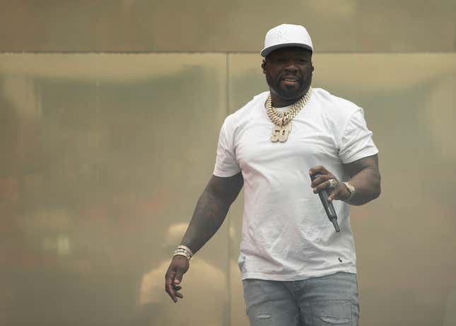 Rapper 50 Cent performs on stage during the pre-game concert ahead of BC Lions season kick off game against Calgary Stampeders at BC Place on June 15, 2024 in Vancouver, British Columbia, Canada.