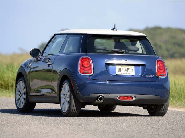 A comparison of the R56 Mini Cooper and the F56 Mini Cooper from behind