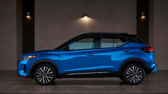 A photo of a blue Nissan Kicks SUV. 