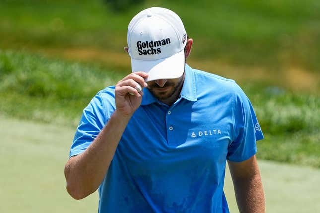 June 3, 2023; Dublin, Ohio, USA;  Patrick Cantlay reacts to a birdie putt on the fourth hole during the third round of the Memorial Tournament at Muirfield Village Golf Club.