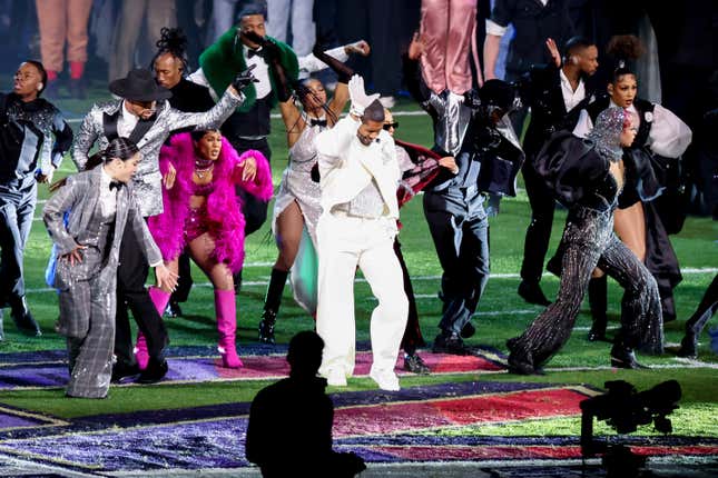 Usher performs at the Apple Music Super Bowl LVIII Halftime Show held at Allegiant Stadium on February 11, 2024 in Paradise, Nevada.