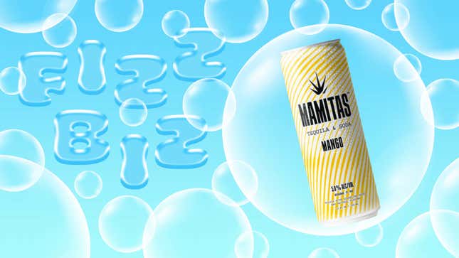 Mamitas tequila and soda product shot on blue background