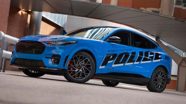 A Ford Mustang Mach-E transformed into a police car