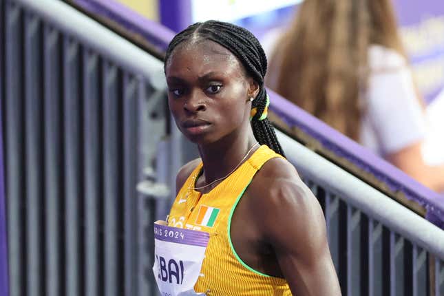 Jessika Gbai de Côte d’Ivoire lors de la demi-finale du 200 m féminin d’athlétisme le 10e jour des Jeux Olympiques de Paris 2024 au Stade de France le 5 août 2024 à Saint-Denis, France.