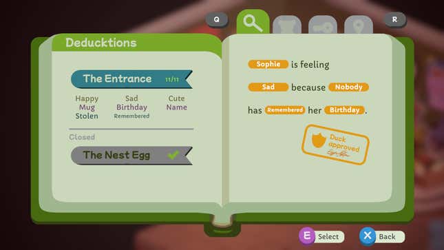 A screenshot from Duck Detective showing a word puzzle.