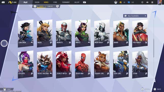 Marvel Rivals' hero screen.