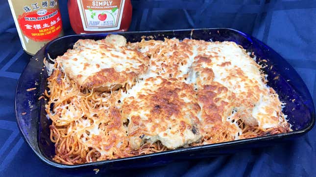 Cheese Baked Pork Chop Spaghetti