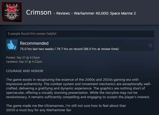 Image for article titled Warhammer 40,000: Space Marine 2, As Told By Steam Reviews