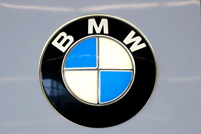 FILE - This is the BMW logo on display at the 2020 Pittsburgh International Auto Show Thursday, Feb.13, 2020 in Pittsburgh. BMW is recalling a small number of SUVs in the U.S., Saturday, Dec. 2, 2023, because the driver&#39;s air bag inflators can blow apart in a crash, hurling metal shrapnel and possibly injuring or killing people in the vehicles. (AP Photo/Gene J. Puskar, File)