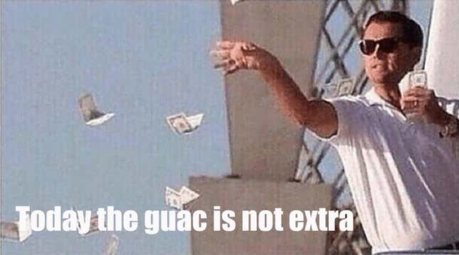 Image for article titled The guac is not extra at Chipotle today