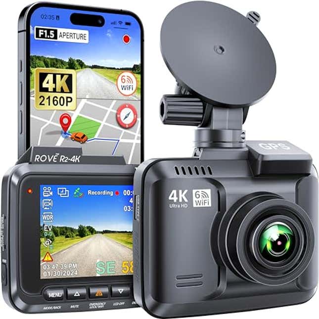 Image for article titled ROVE R2-4K Dash Cam Built-in WiFi GPS Car Dashboard Camera Recorder with UHD 2160P, Now 17% Off