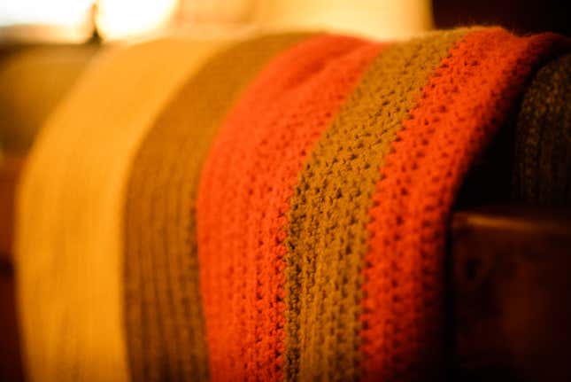 Close-up photo of a knit blanket