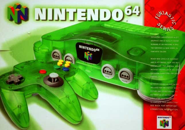 A green N64 box shows the translucent console