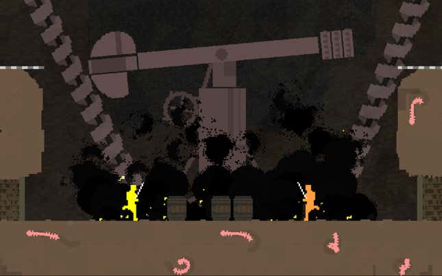 Two ninja sprint toward each other in Nidhogg.