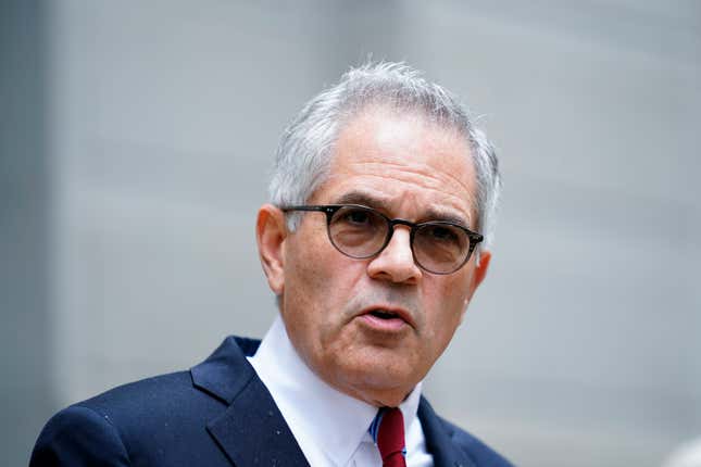 Philadelphia District Attorney Larry Krasner speaks with members of the media during a news conference in Philadelphia, Thursday, Oct. 13, 2022.