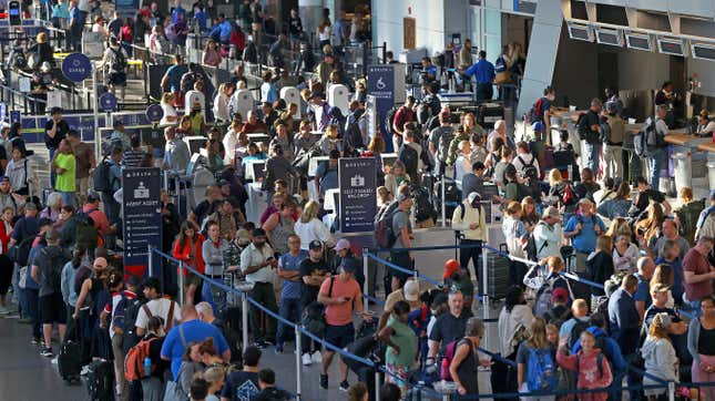 Long lines at Delta Terminal A at Logan Airport.