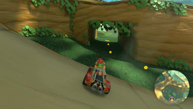 Bowser Jr. races forward on a track in Acorn Heights.