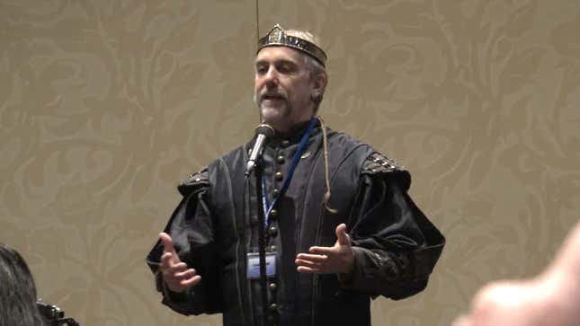 A YouTube video screenshot shows Richard Garriott in his Lord British getup.