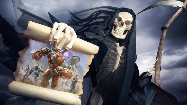 An image shows the Grim Reaper holding a screenshot of Paragon. 