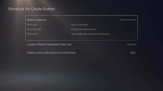 A screenshot of the PS5's menu shows Create Button settings.