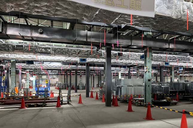 A facility that is set to be a plant for electric vehicles powered by all-solid-state batteries is seen during a media tour in Yokohama, Japan, Tuesday, April 16, 2024. Nissan expects to mass produce electric vehicles powered by advanced next-generation batteries by 2028, the company said Tuesday during a media tour of an unfinished pilot plant. (AP Photo/Yuri Kageyama)