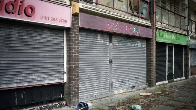 A row of closed businesses.