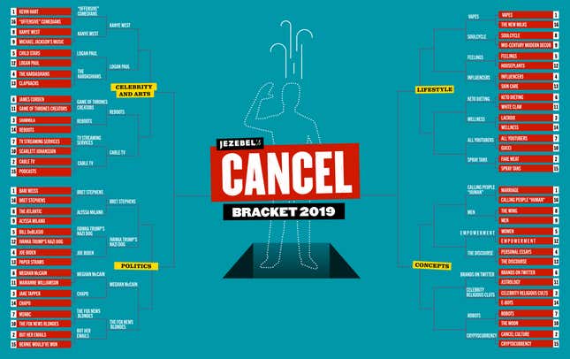 Image for article titled How Much Longer Must We Endure Men and Influencers? Jezebel's Cancel Tournament Continues