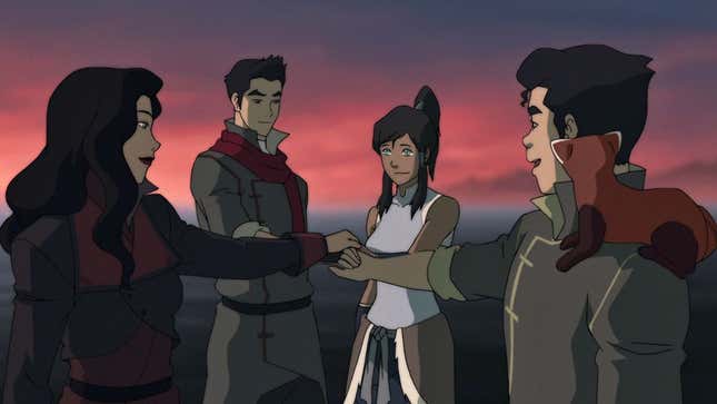 Korra, Bolin, Asami, and Mako form a new Team Avatar.