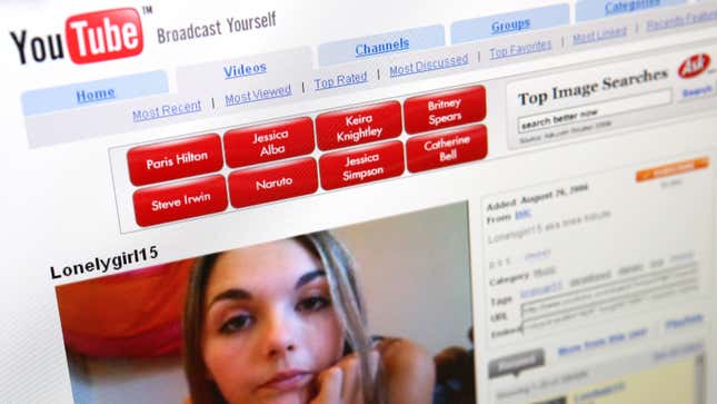 YouTube contributor Lonelygirl15, whose real name is Jessica Rose, looks into a webcam in a YouTube video on a computer monitor in Berlin, Germany, Tuesday, October 10, 2006.