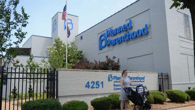 An anti-abortion protester outside the Planned Parenthood of St. Louis clinic, Missouri’s lone abortion provider