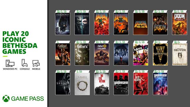 Image for article titled A Bunch Of Bethesda Games Are Joining Xbox Game Pass Tomorrow