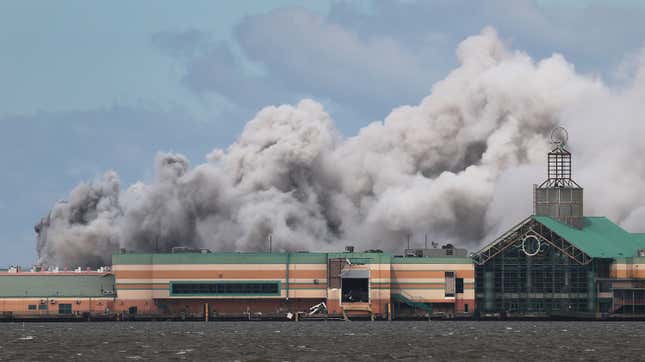 Smoke is seen rising from what is reported to be a chemical plant fire after Hurricane Laura passed through the area on August 27, 2020 in Lake Charles, Louisiana.