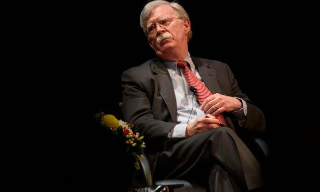  Former National Security Advisor John Bolton discusses the “current threats to national security” during a forum at the Page Auditorium on the campus of Duke University on February 17, 2020, in Durham, N.C.