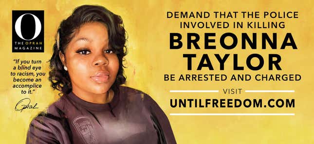 Image for article titled Oprah Magazine Will Erect 26 Billboards of Breonna Taylor in Lousiville. Local Foundation Will Erect Billboards Praising Police Officers In Response