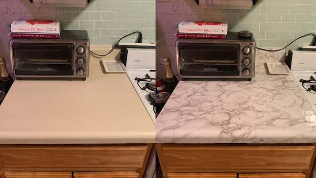 Before applying Yancorp Marble Contact Paper, and after. 