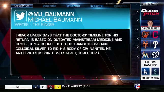 MLB Network Falls For Joke Report That Trevor Bauer Is Treating Himself For "CIA Nanites"